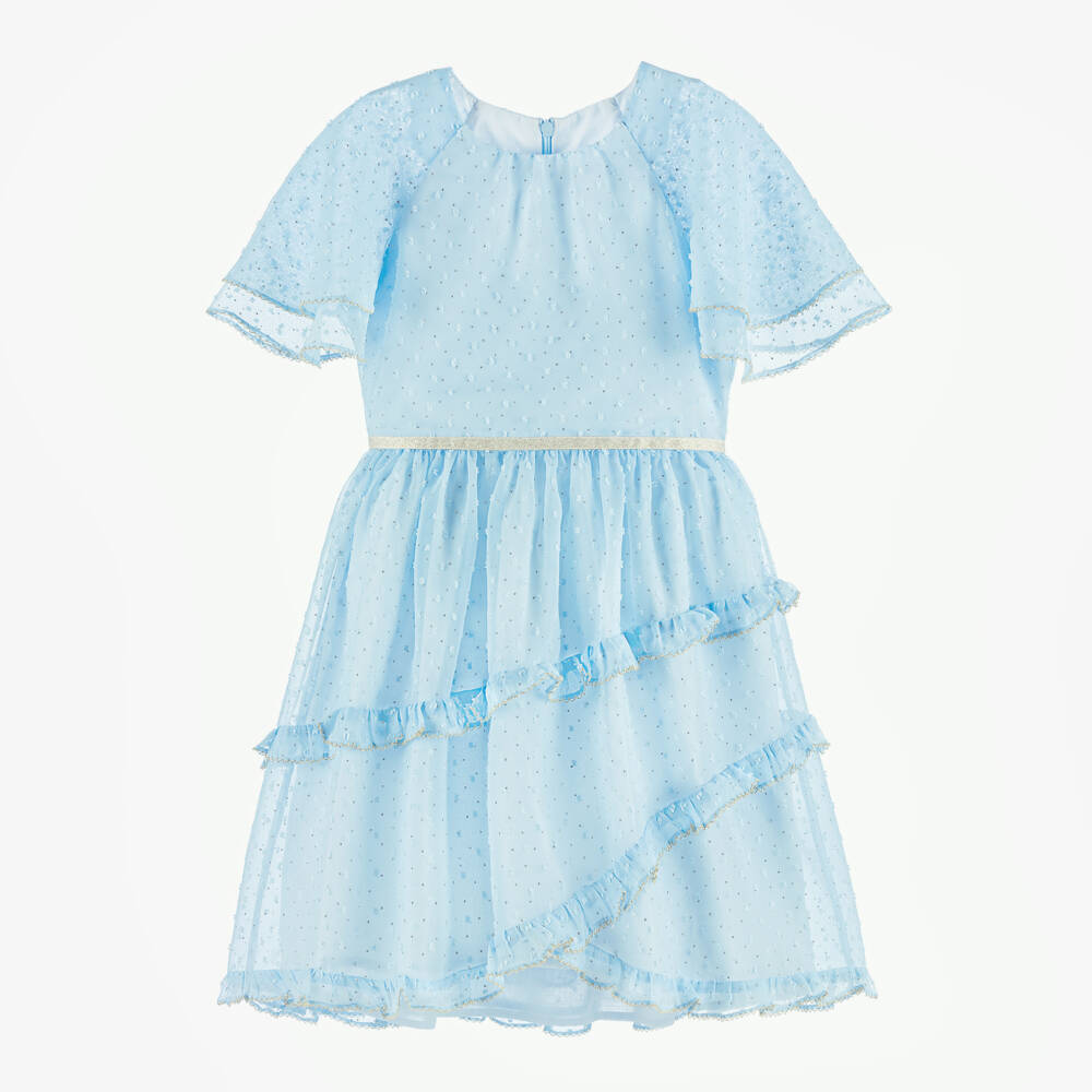 Coeur by Childrensalon-Girls Blue Chiffon Plumetis Dress | Childrensalon