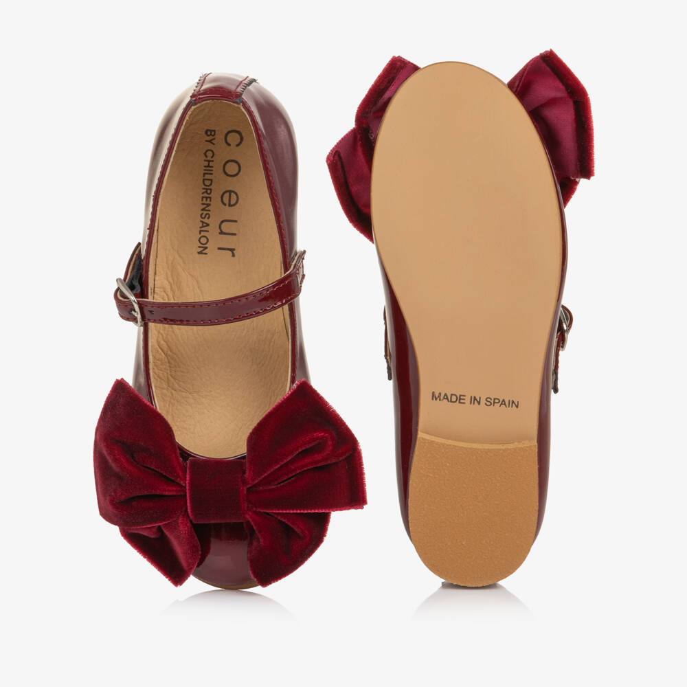 Coeur by Childrensalon-Girls Burgundy Patent Leather & Velvet Bow Shoes | Childrensalon