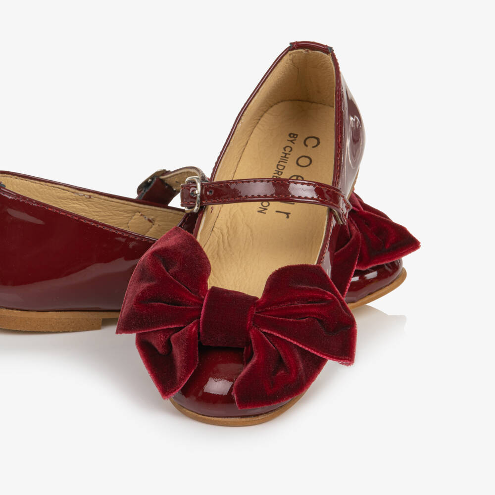 Coeur by Childrensalon-Girls Burgundy Patent Leather & Velvet Bow Shoes | Childrensalon