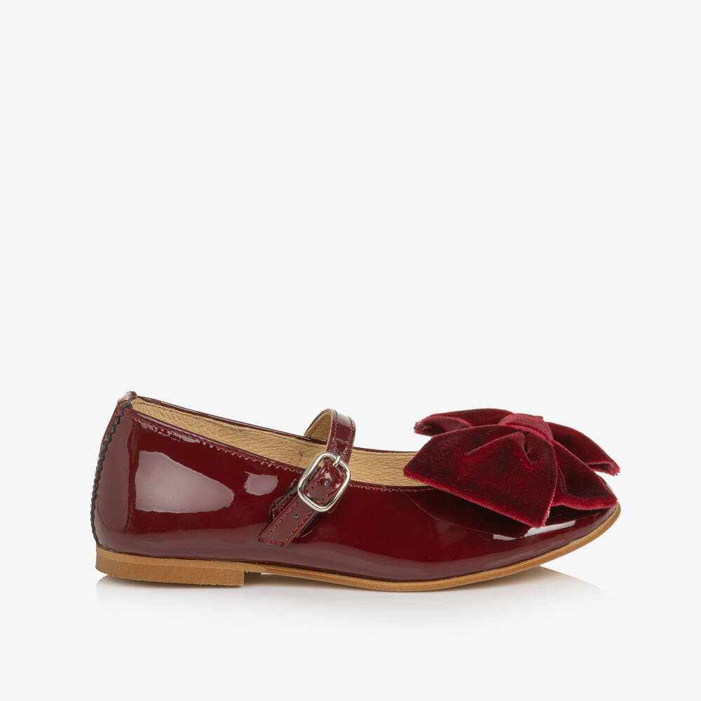Coeur by Childrensalon-Girls Burgundy Patent Leather & Velvet Bow Shoes | Childrensalon