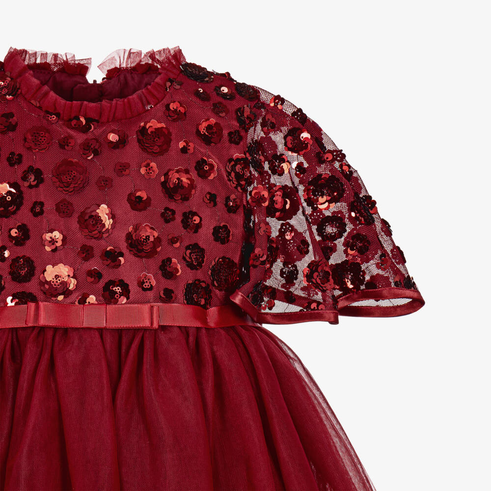 Coeur by Childrensalon-Girls Burgundy Tulle Dress with Sequinned Cape | Childrensalon
