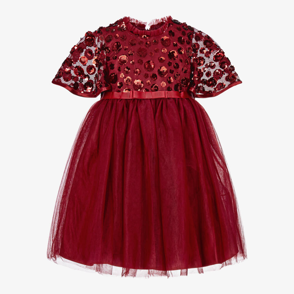 Coeur by Childrensalon-Girls Burgundy Tulle Dress with Sequinned Cape | Childrensalon