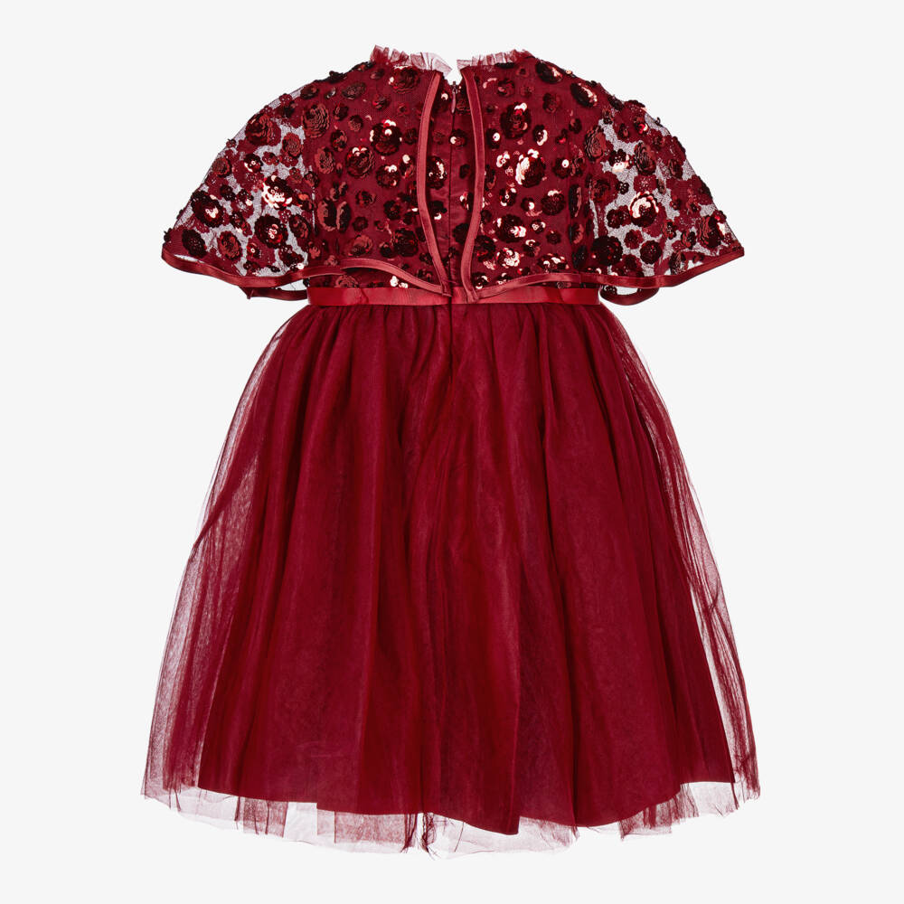 Coeur by Childrensalon-Girls Burgundy Tulle Dress with Sequinned Cape | Childrensalon