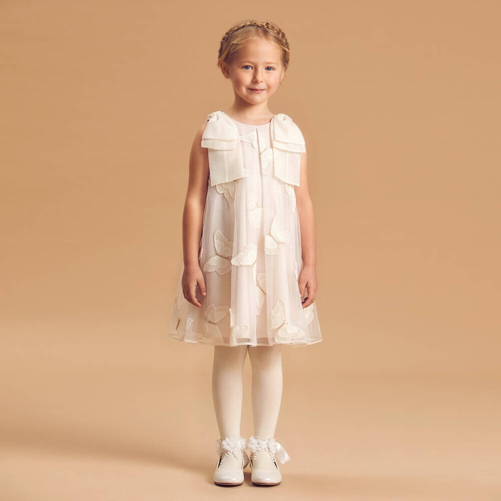 Coeur by Childrensalon-Girls Champagne Gold Butterfly Organza Dress | Childrensalon