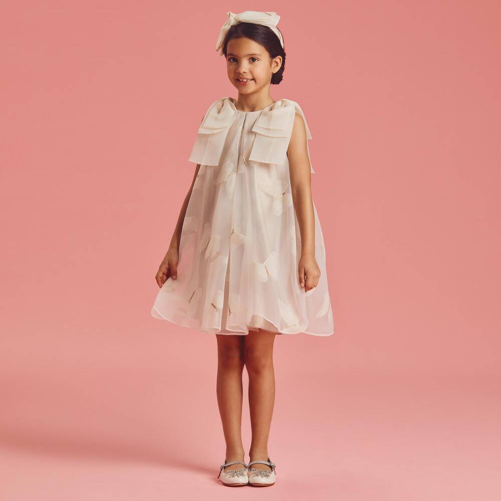 Coeur by Childrensalon-Girls Champagne Gold Butterfly Organza Dress | Childrensalon