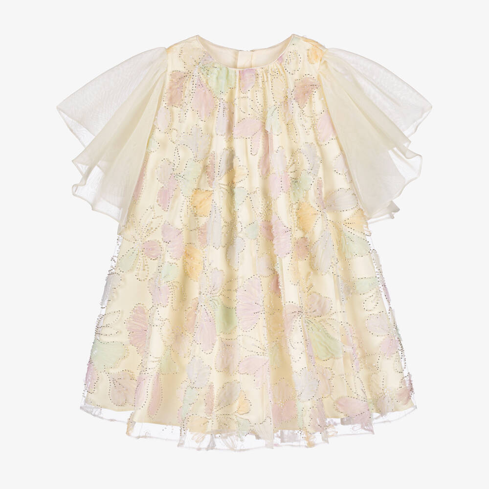 Coeur by Childrensalon-Girls Cream Beaded Floral Tulle Dress | Childrensalon