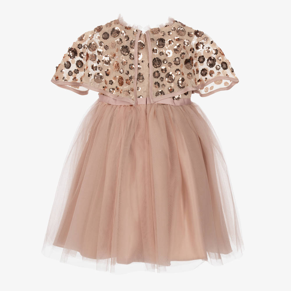 Coeur by Childrensalon-Girls Dusky Pink Tulle Dress with Sequinned Cape | Childrensalon