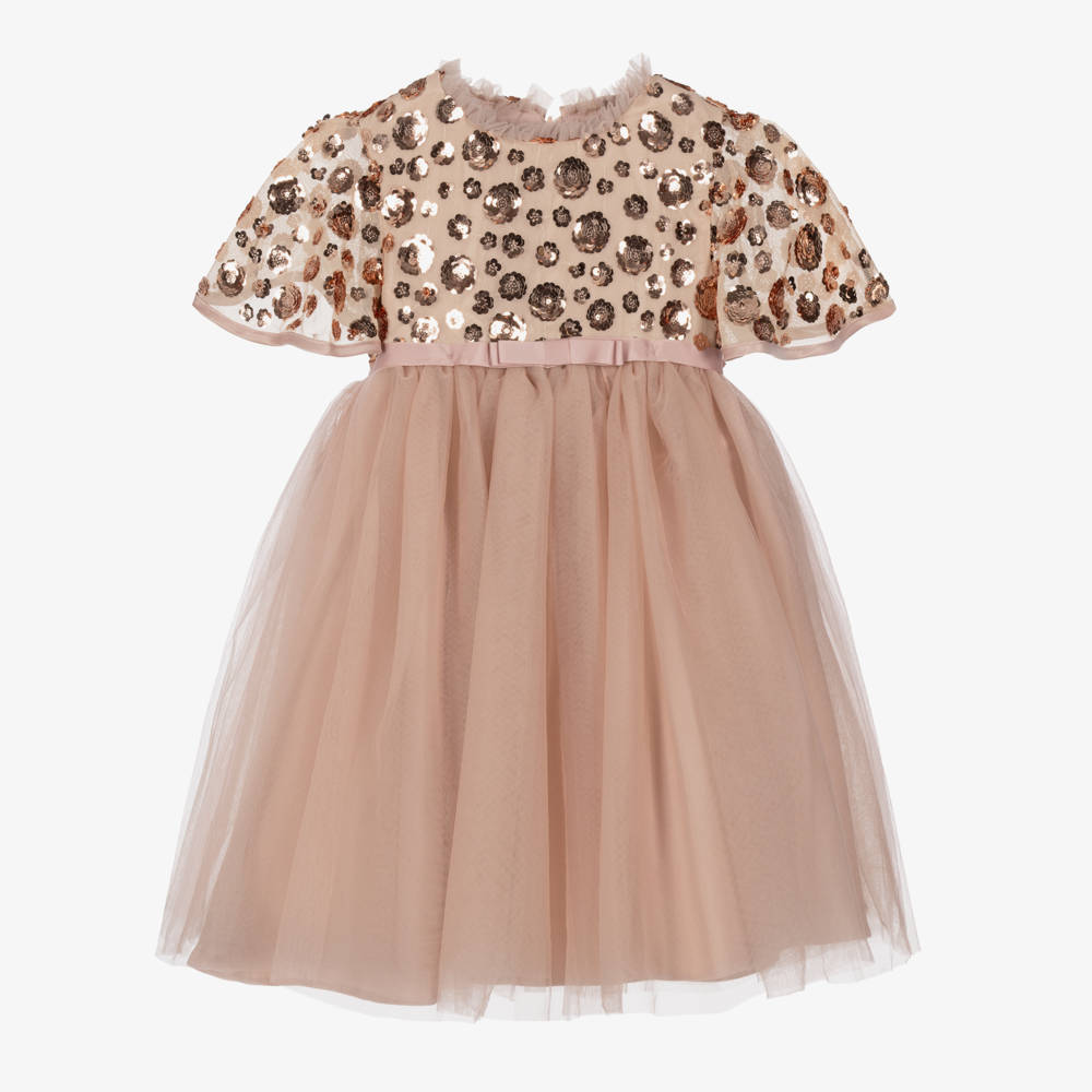 Coeur by Childrensalon-Girls Dusky Pink Tulle Dress with Sequinned Cape | Childrensalon