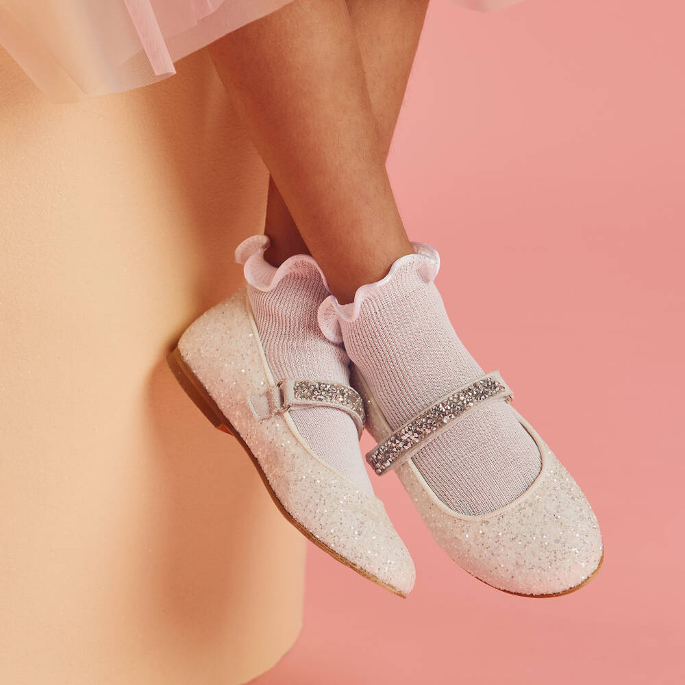 Coeur by Childrensalon-حذاء ماري جين لون عاجي وفضي لامع | Childrensalon