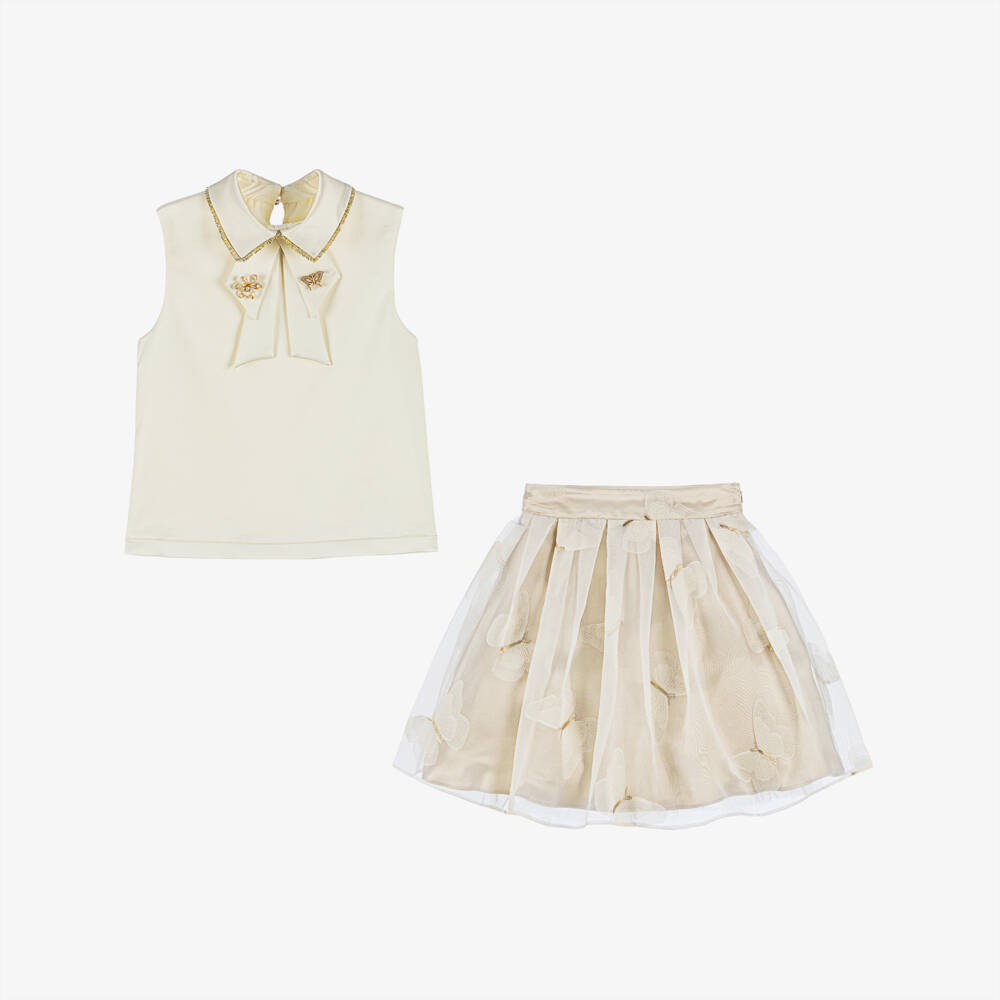 Coeur by Childrensalon-Girls Gold Butterfly Georgette Skirt Set | Childrensalon