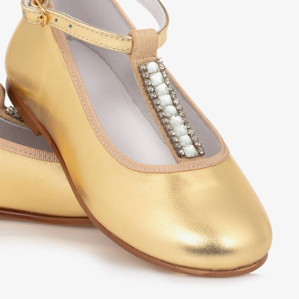 Coeur by Childrensalon-Золотые кожаные туфли с T-образным ремешком для девочек | Childrensalon