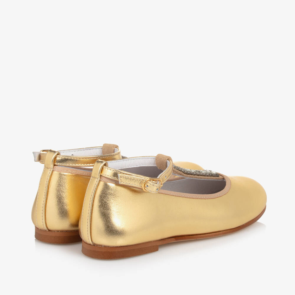 Coeur by Childrensalon-Золотые кожаные туфли с T-образным ремешком для девочек | Childrensalon