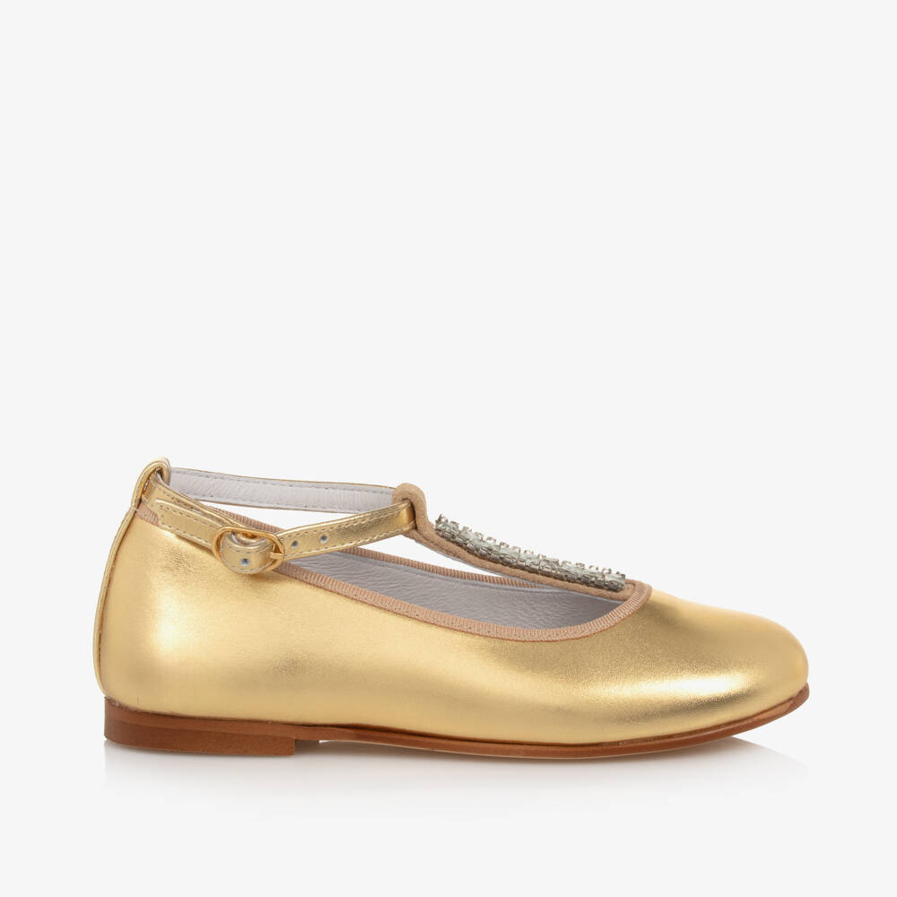 Coeur by Childrensalon-Золотые кожаные туфли с T-образным ремешком для девочек | Childrensalon