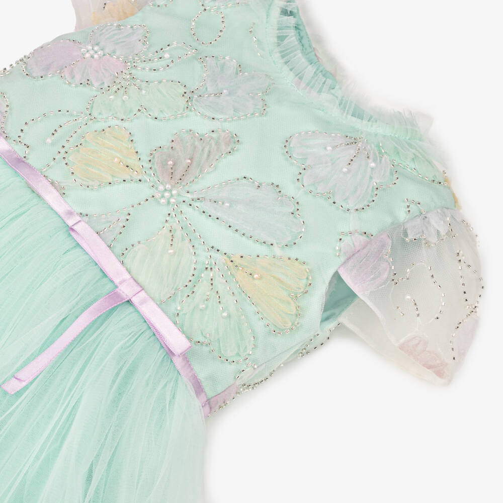 Coeur by Childrensalon-Girls Green Beaded Floral Tulle Dress | Childrensalon