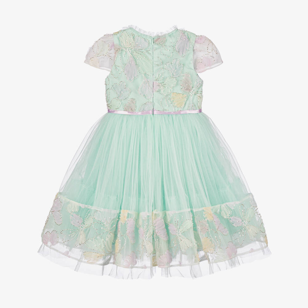 Coeur by Childrensalon-Girls Green Beaded Floral Tulle Dress | Childrensalon