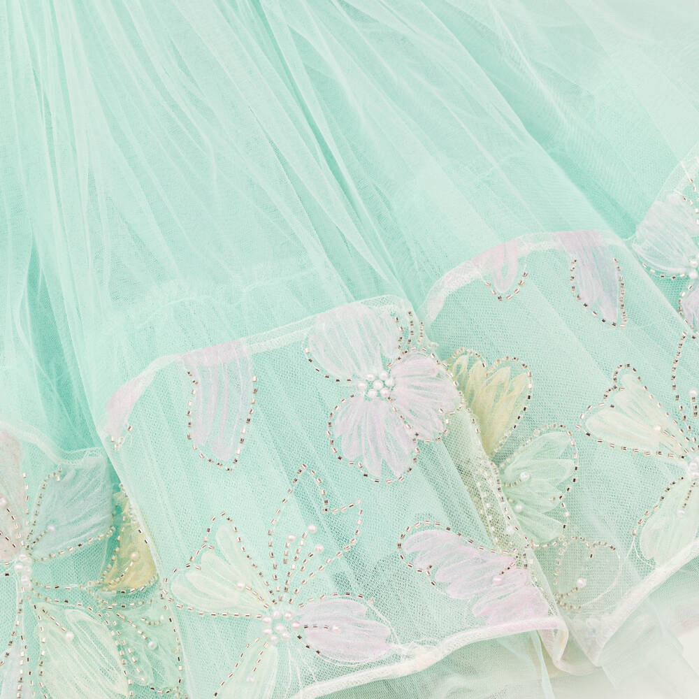 Coeur by Childrensalon-Girls Green Beaded Floral Tulle Dress | Childrensalon