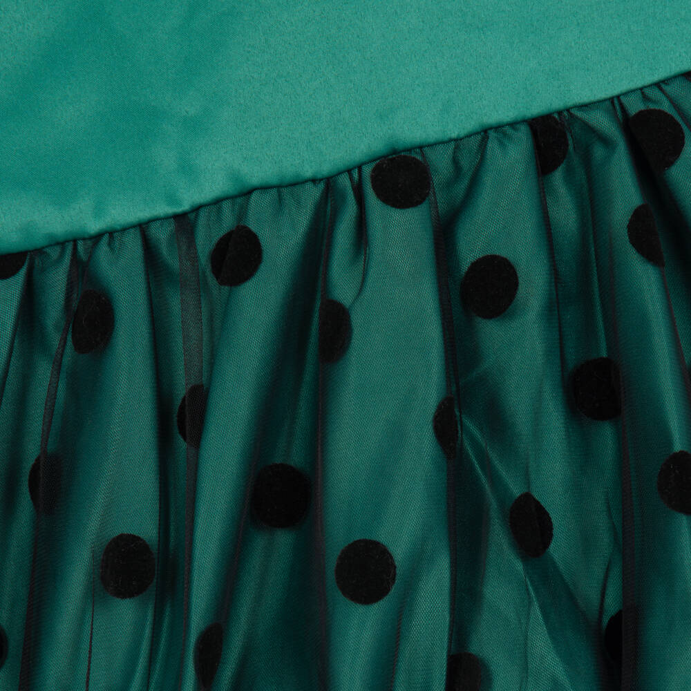 Coeur by Childrensalon-Girls Green Satin Dress with Polka Dot Bubble Hem | Childrensalon