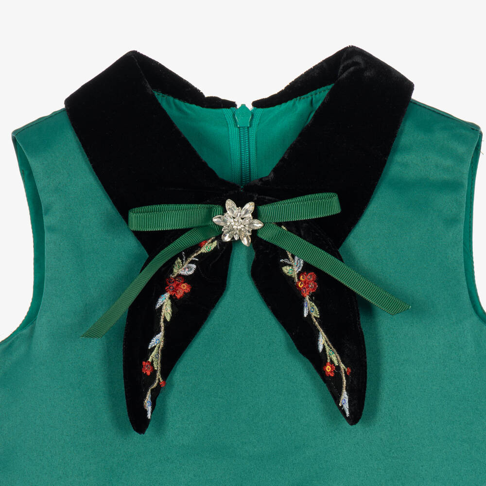 Coeur by Childrensalon-Girls Green Satin Dress with Polka Dot Bubble Hem | Childrensalon
