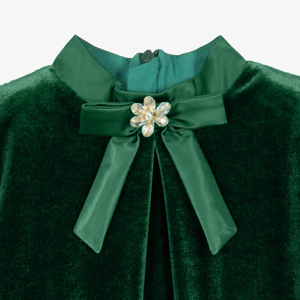 Coeur by Childrensalon-Girls Green Velvet Dress with Sequinned Tulle Cape | Childrensalon