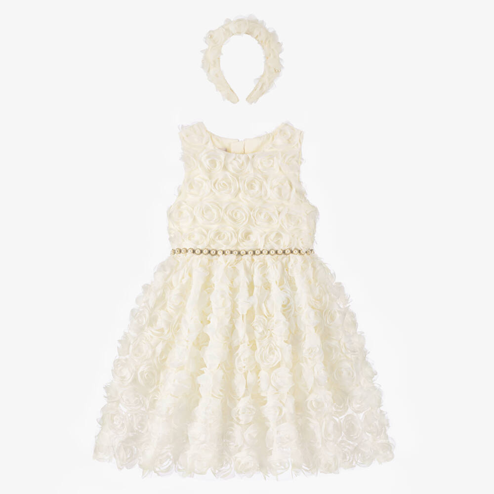 Coeur by Childrensalon-Girls Ivory Floral Dress & Hairband Set | Childrensalon
