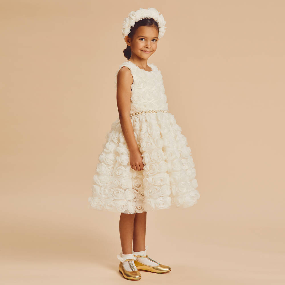 Coeur by Childrensalon-Girls Ivory Floral Organza & Tulle Dress | Childrensalon