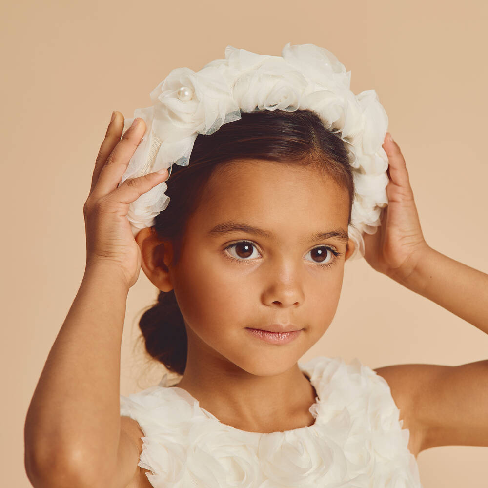 Coeur by Childrensalon-Girls Ivory Floral Organza & Tulle Hairband | Childrensalon