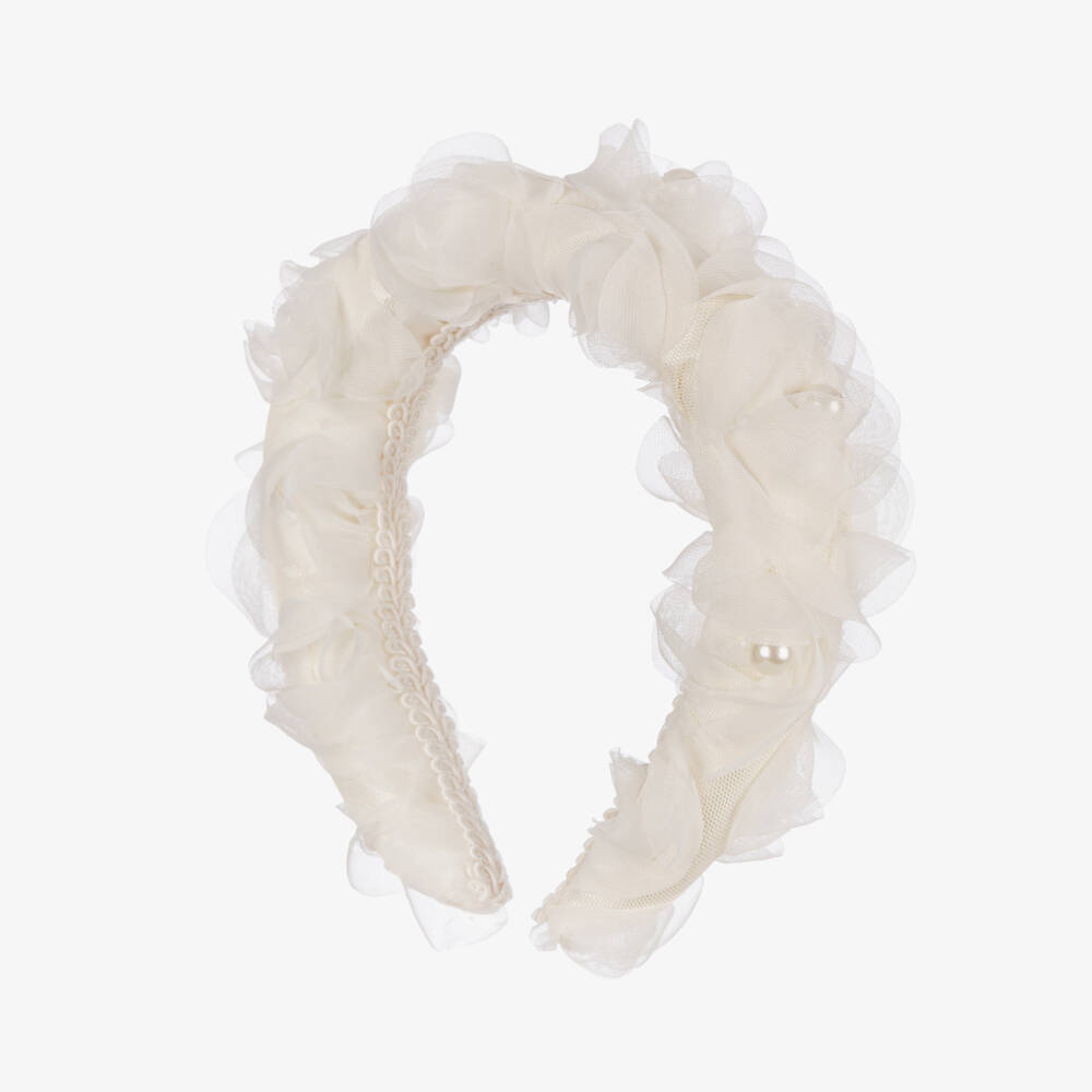 Coeur by Childrensalon-Girls Ivory Floral Organza & Tulle Hairband | Childrensalon
