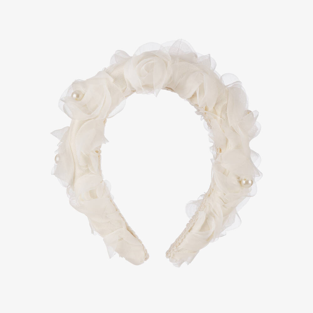 Coeur by Childrensalon-Girls Ivory Floral Organza & Tulle Hairband | Childrensalon