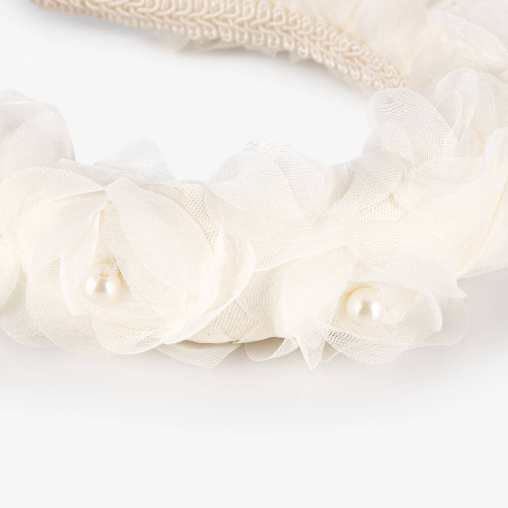 Coeur by Childrensalon-Girls Ivory Floral Organza & Tulle Hairband | Childrensalon