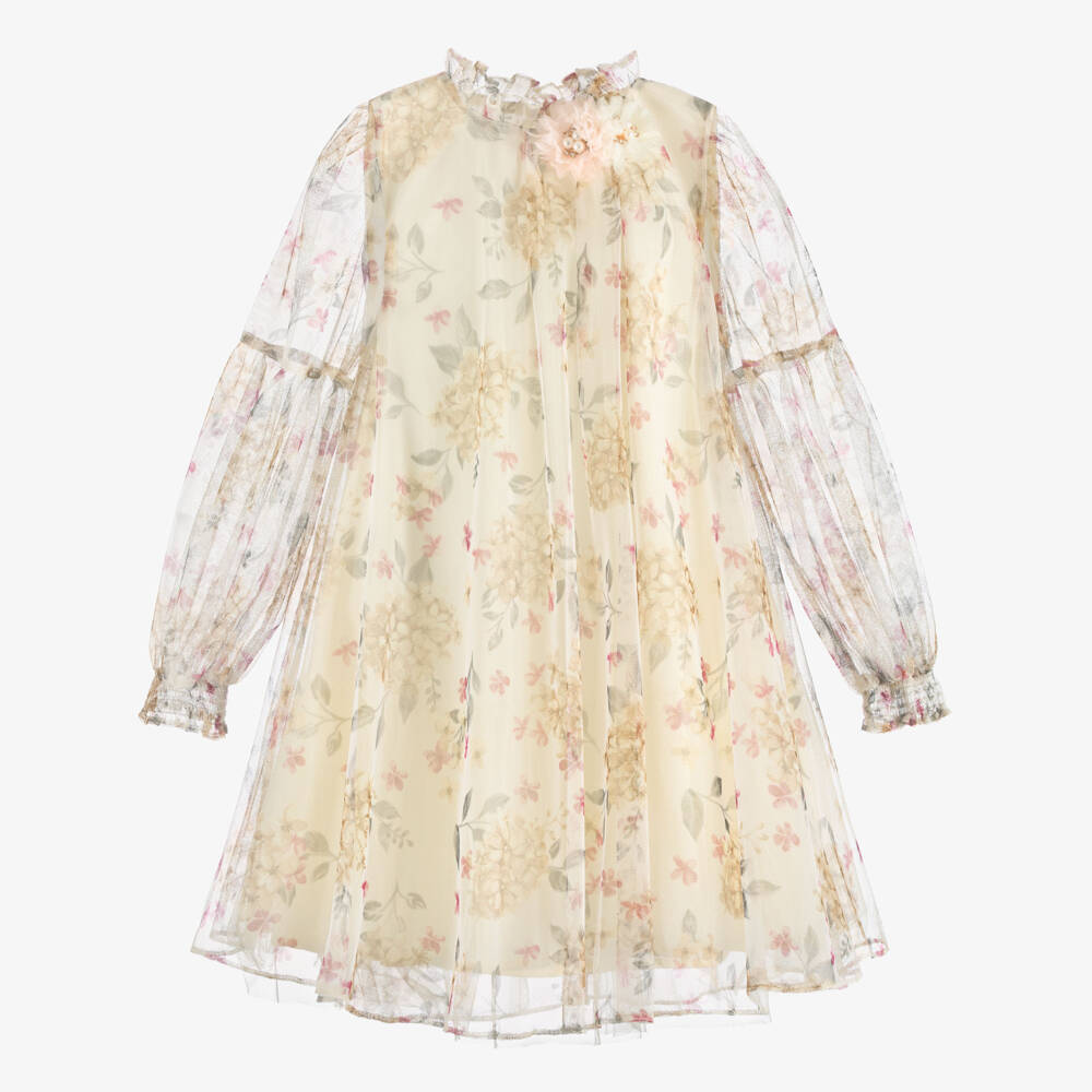 Coeur by Childrensalon-Girls Ivory Floral Print Tulle Dress | Childrensalon
