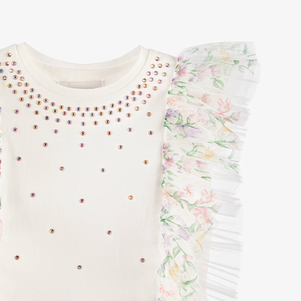 Coeur by Childrensalon-طقم تنورة مزين بورود تول لون عاجي للبنات | Childrensalon