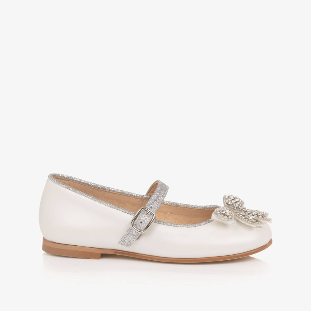 Coeur by Childrensalon-Girls Ivory Leather Shoes with Diamanté Bow | Childrensalon
