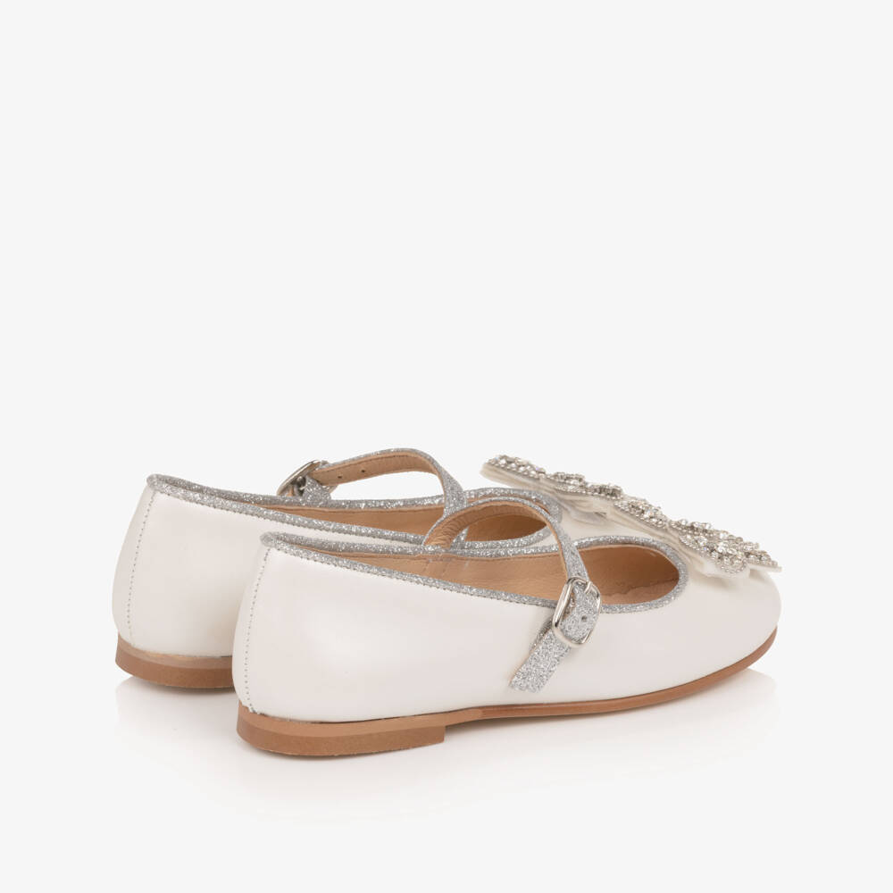 Coeur by Childrensalon-Girls Ivory Leather Shoes with Diamanté Bow | Childrensalon