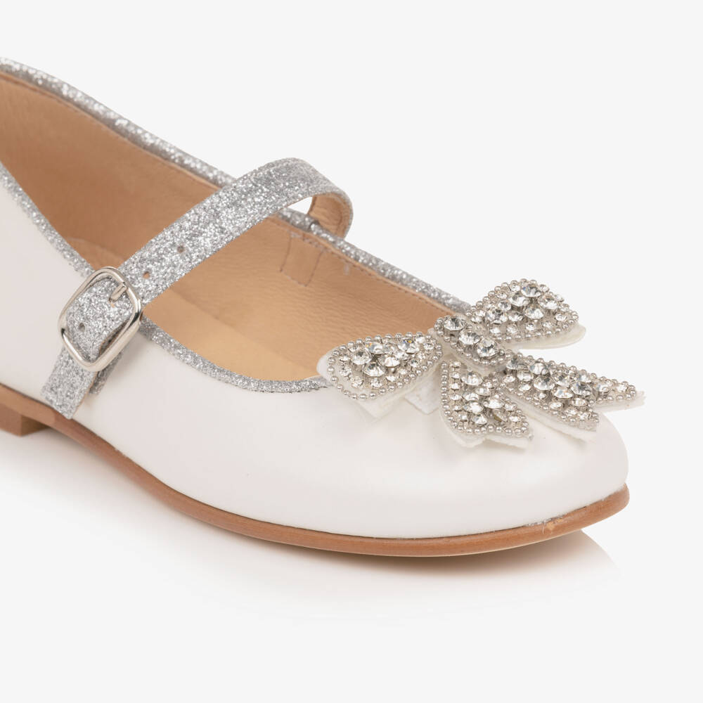 Coeur by Childrensalon-Girls Ivory Leather Shoes with Diamanté Bow | Childrensalon