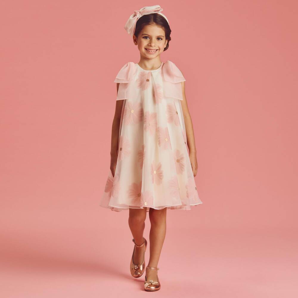 Coeur by Childrensalon-Girls Ivory & Pink Floral Organza Dress | Childrensalon