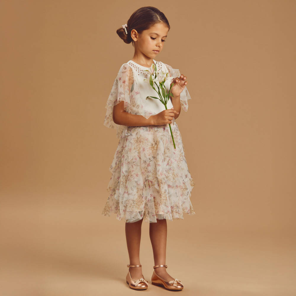 Coeur by Childrensalon-Girls Ivory & Pink Floral Tulle Skirt Set | Childrensalon