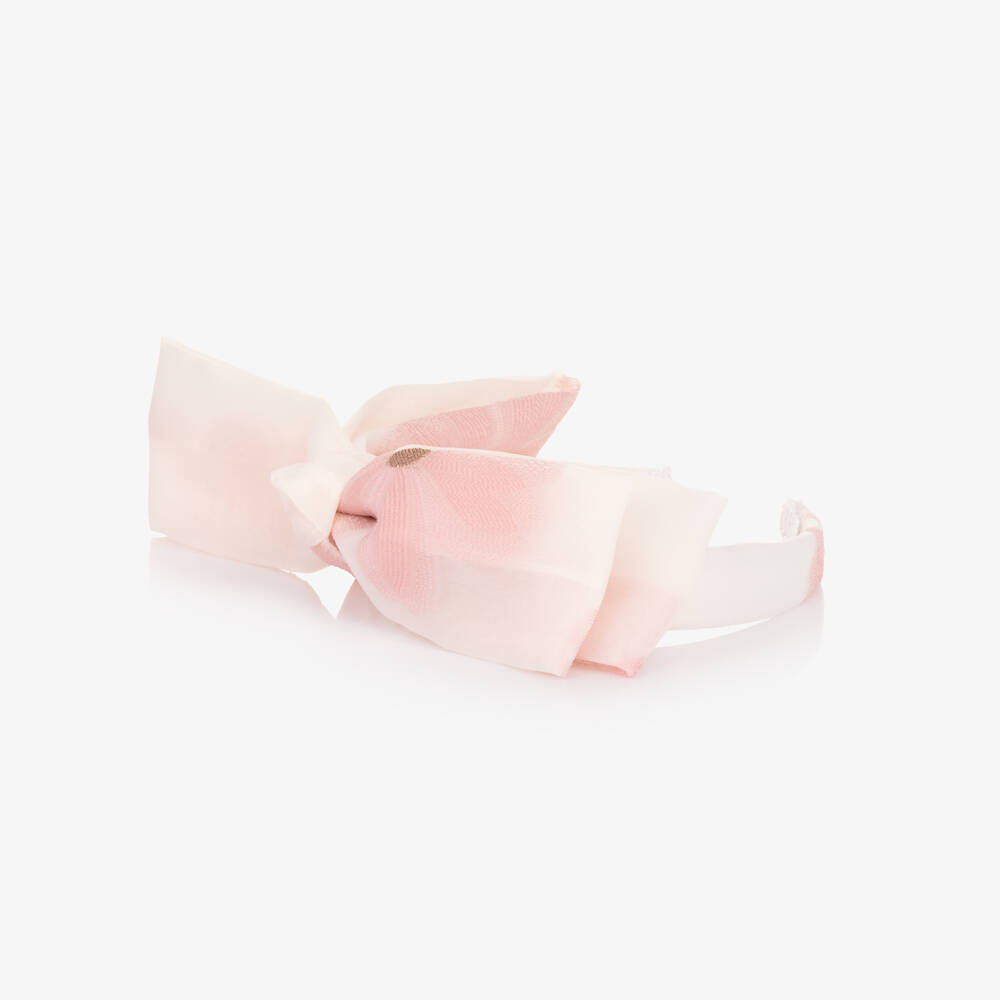 Coeur by Childrensalon-Girls Ivory & Pink Jacquard Organza Bow Hairband  | Childrensalon