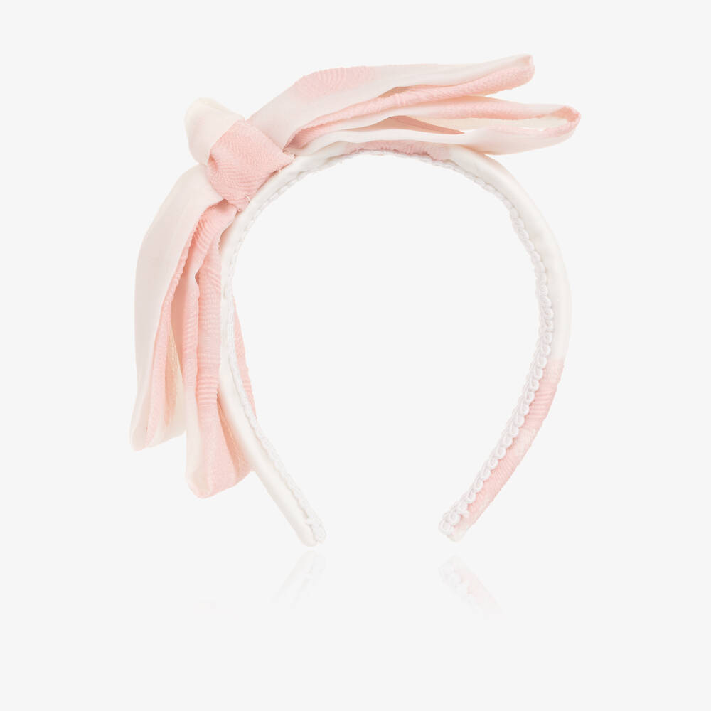 Coeur by Childrensalon-Girls Ivory & Pink Jacquard Organza Bow Hairband  | Childrensalon