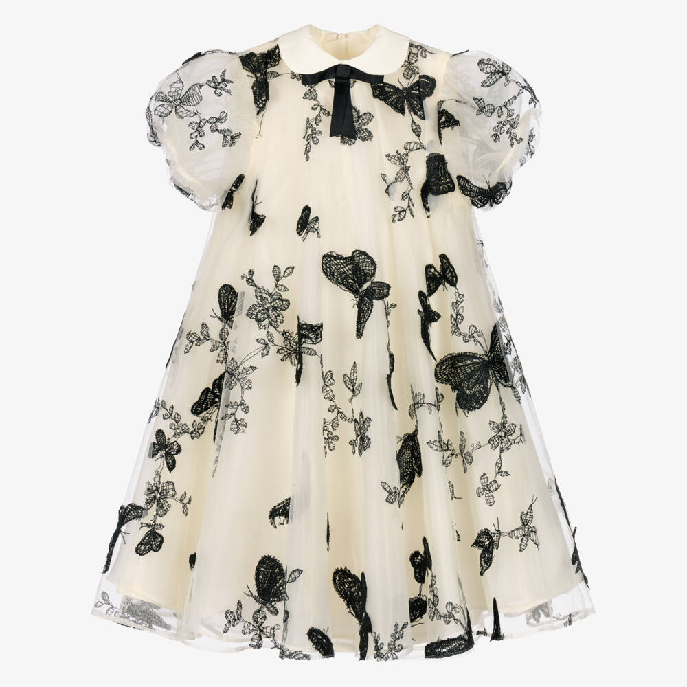Coeur by Childrensalon-Girls Ivory Tulle Dress with Embroidered Black Butterflies | Childrensalon