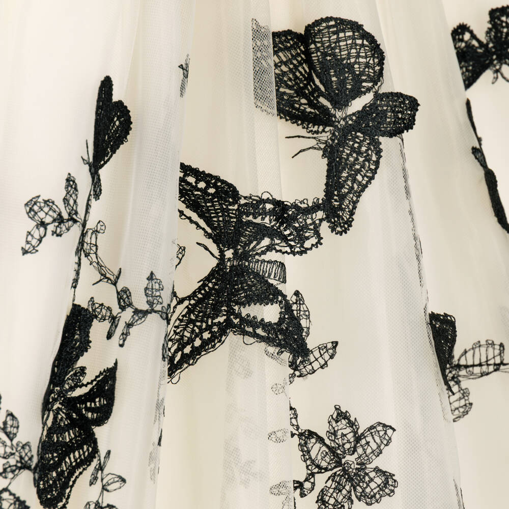 Coeur by Childrensalon-Girls Ivory Tulle Dress with Embroidered Black Butterflies | Childrensalon