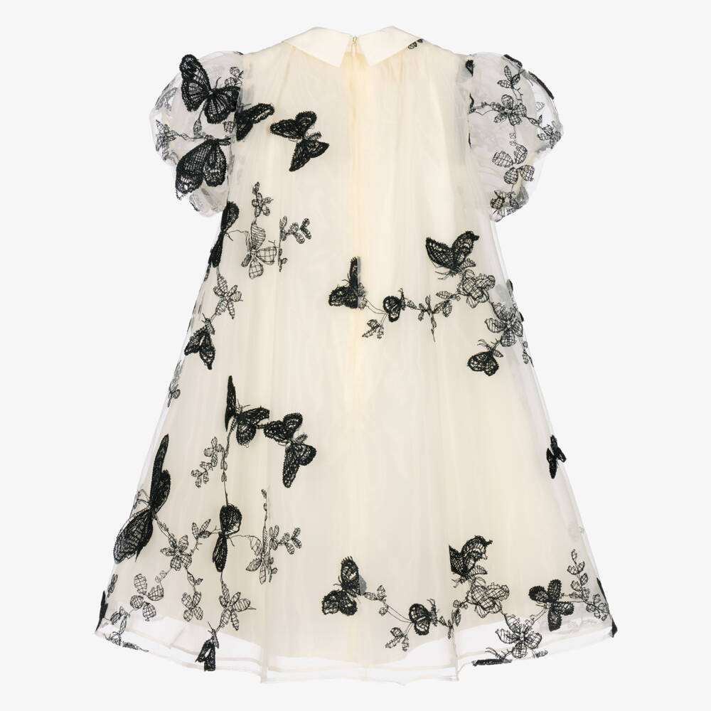 Coeur by Childrensalon-Girls Ivory Tulle Dress with Embroidered Black Butterflies | Childrensalon
