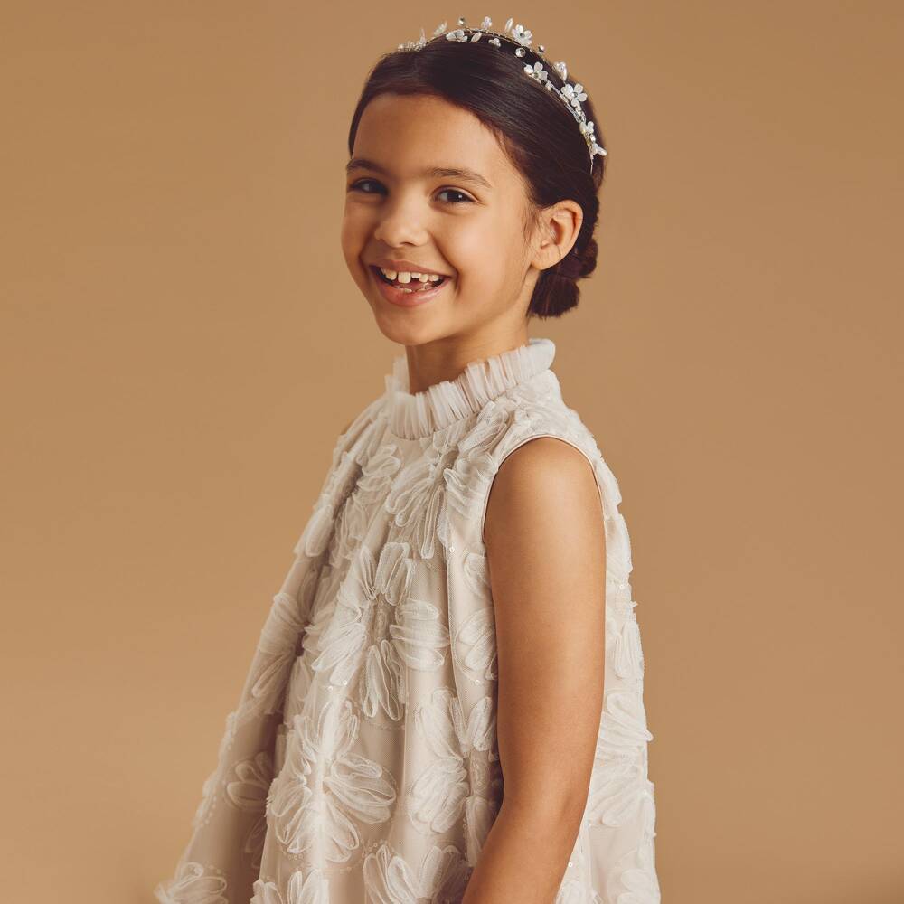 Coeur by Childrensalon-Girls Ivory Tulle Dress with Sequinned Flowers | Childrensalon
