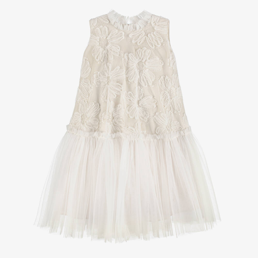 Coeur by Childrensalon-Girls Ivory Tulle Dress with Sequinned Flowers | Childrensalon