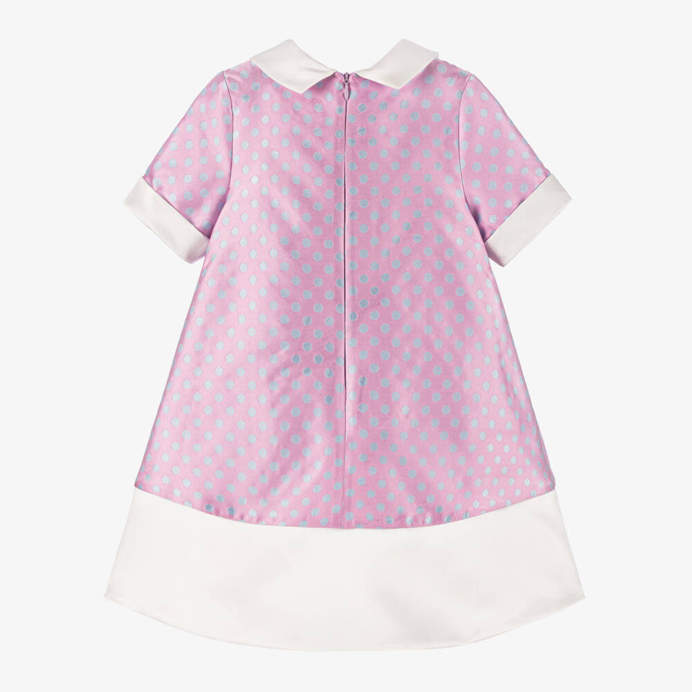 Coeur by Childrensalon-Girls Lilac Pink & Blue Satin Polka Dot Dress | Childrensalon