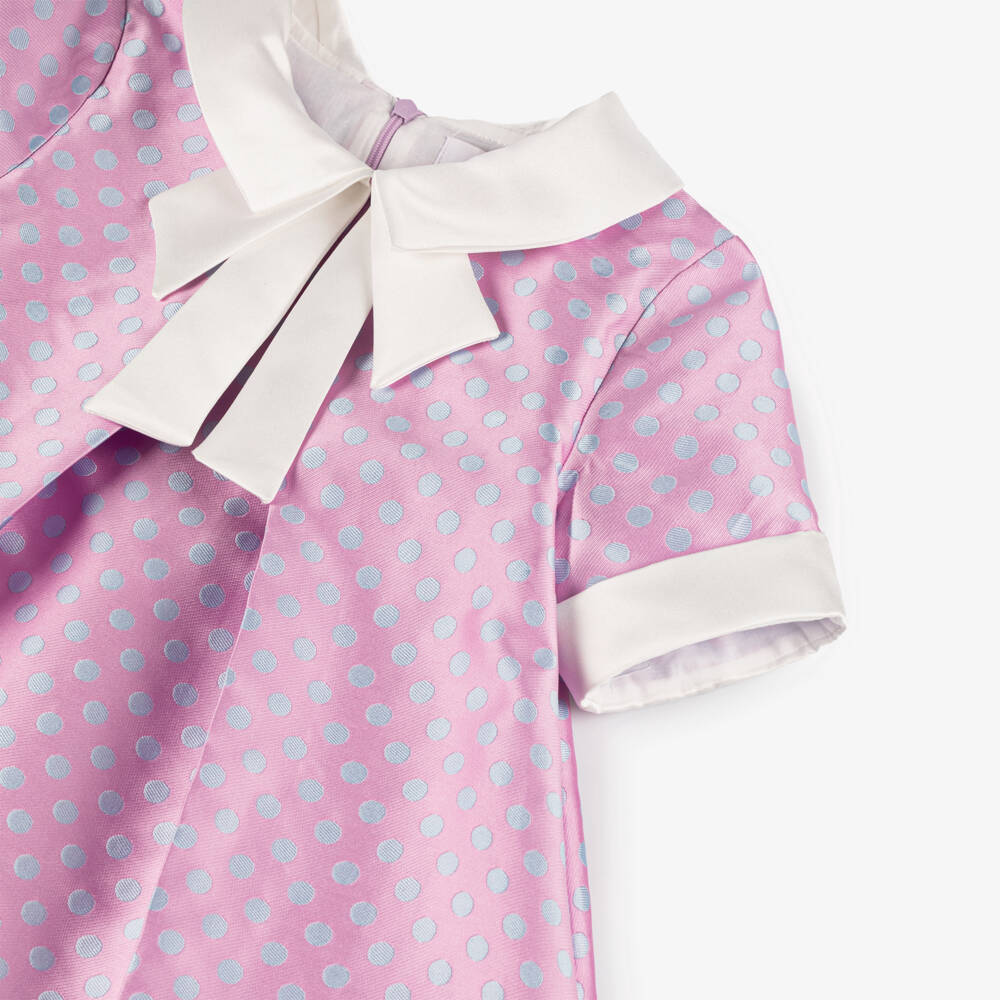 Coeur by Childrensalon-Girls Lilac Pink & Blue Satin Polka Dot Dress | Childrensalon