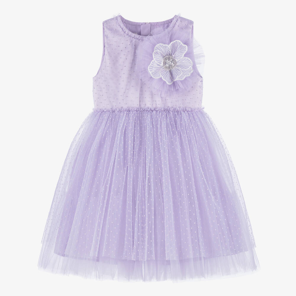 Coeur by Childrensalon-Girls Lilac Polka Dot Tulle Dress | Childrensalon