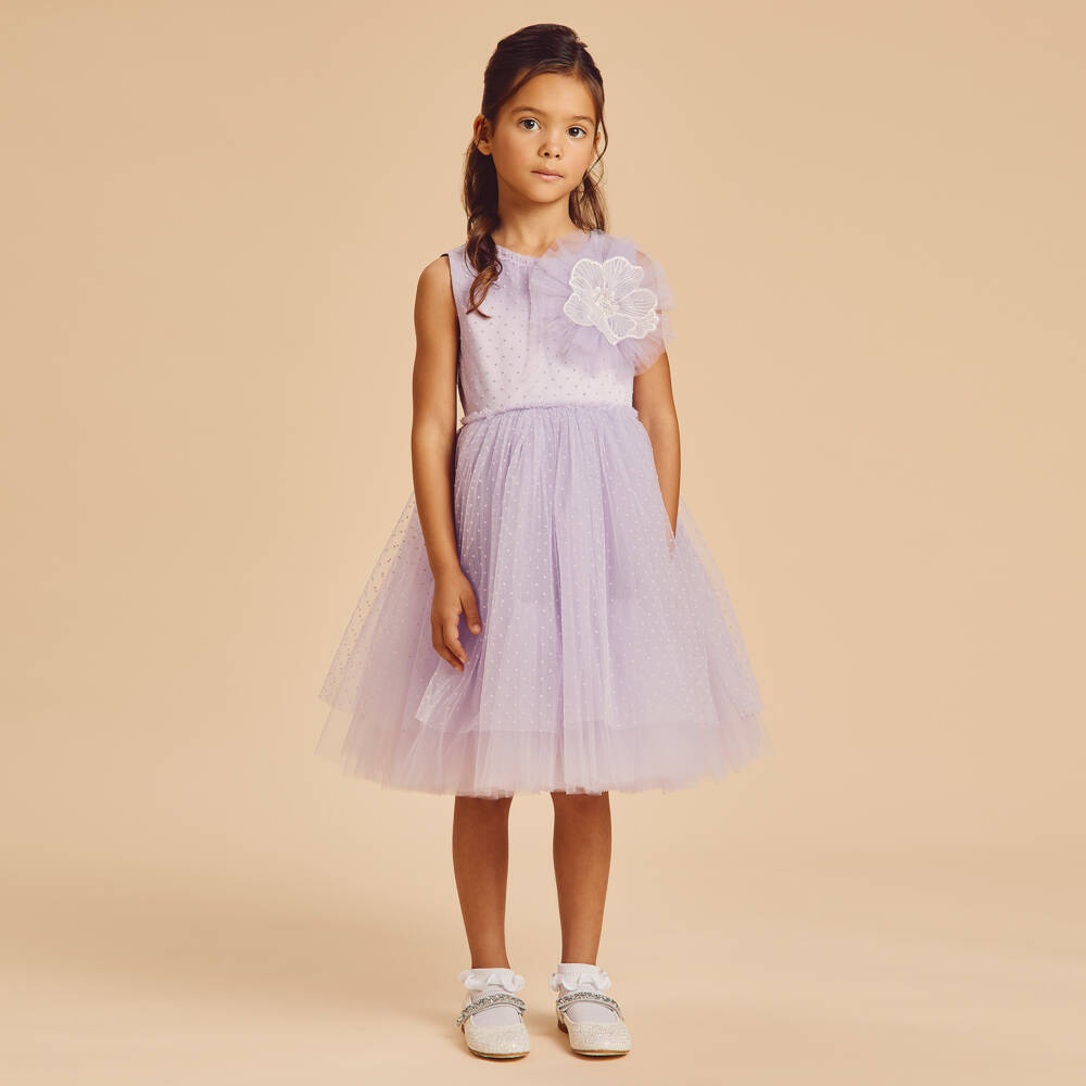 Coeur by Childrensalon-Girls Lilac Polka Dot Tulle Dress | Childrensalon