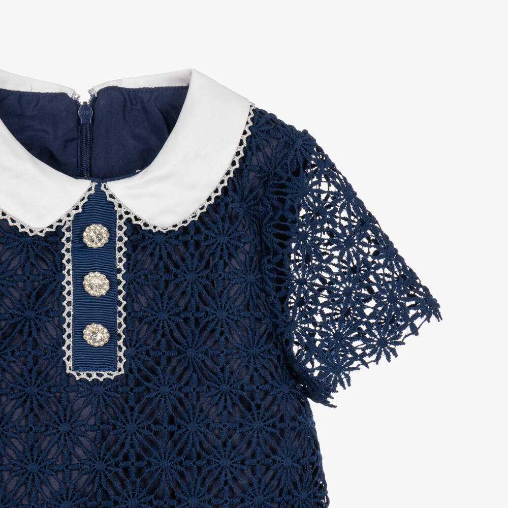 Coeur by Childrensalon-Girls Navy Blue Guipure Lace Dress | Childrensalon