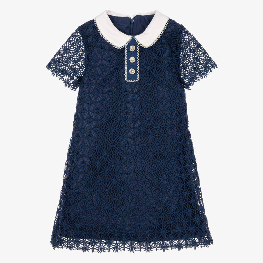 Coeur by Childrensalon-Girls Navy Blue Guipure Lace Dress | Childrensalon