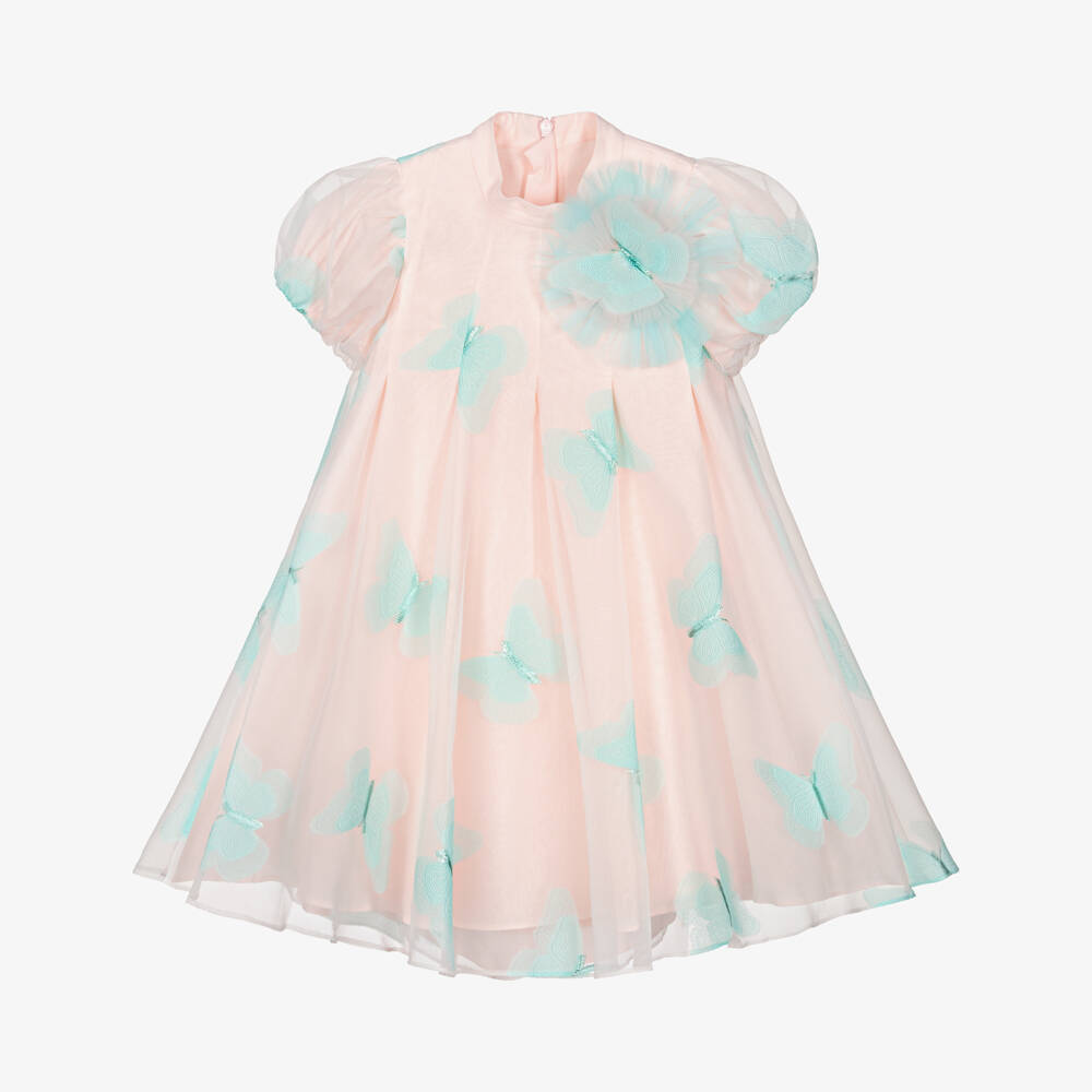Coeur by Childrensalon-Girls Pink & Blue Organza Jacquard Butterfly Dress | Childrensalon
